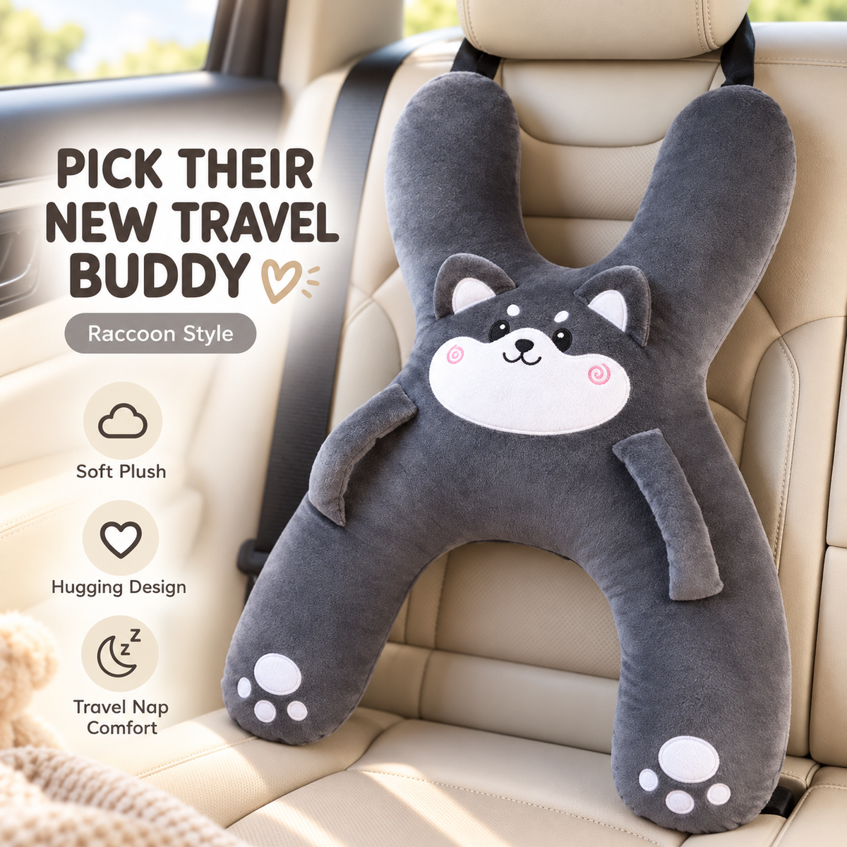 🧸 Kids Car Sleep Buddy – Full-Body Travel Pillow for Cozy Road-Trip Naps