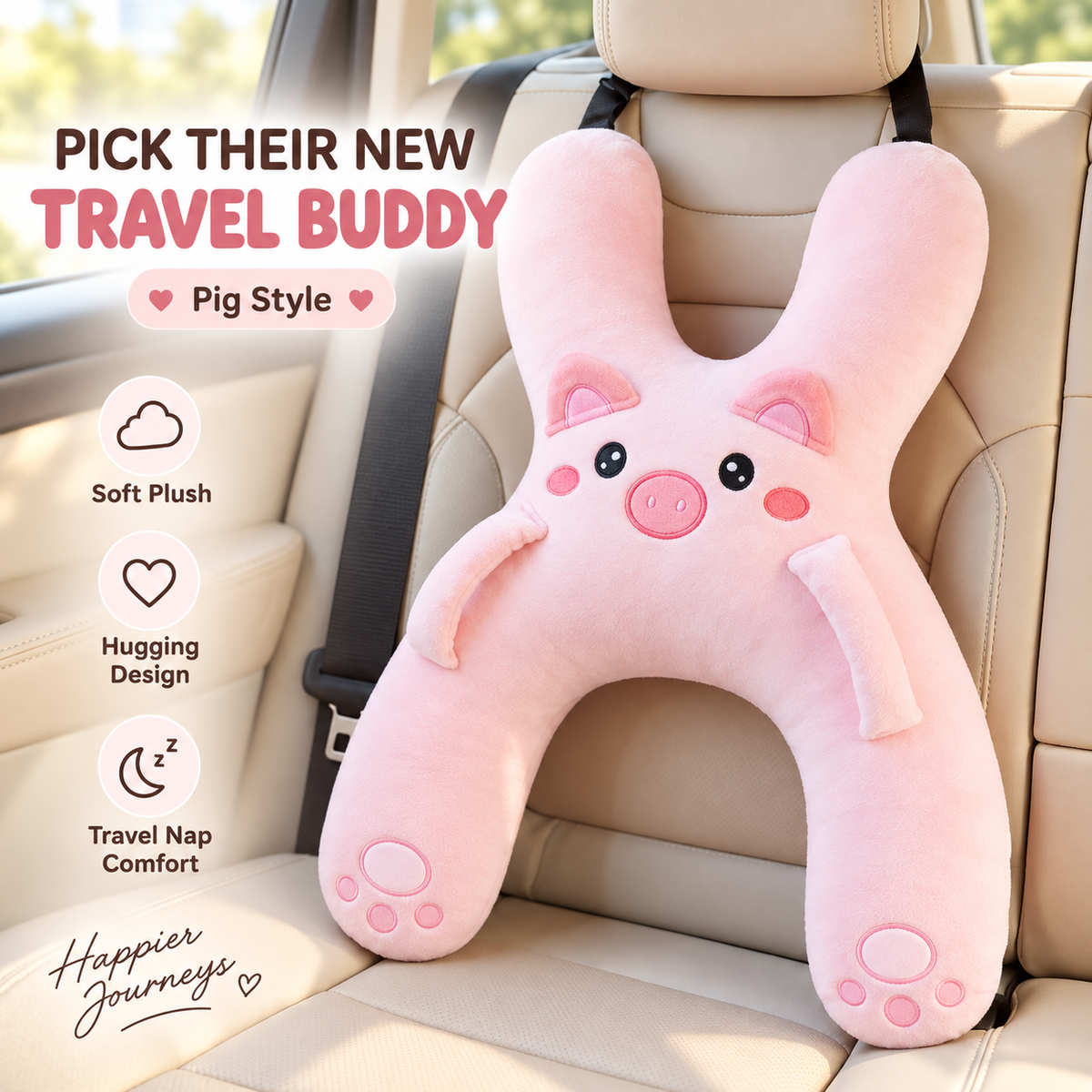 🧸 Kids Car Sleep Buddy – Full-Body Travel Pillow for Cozy Road-Trip Naps