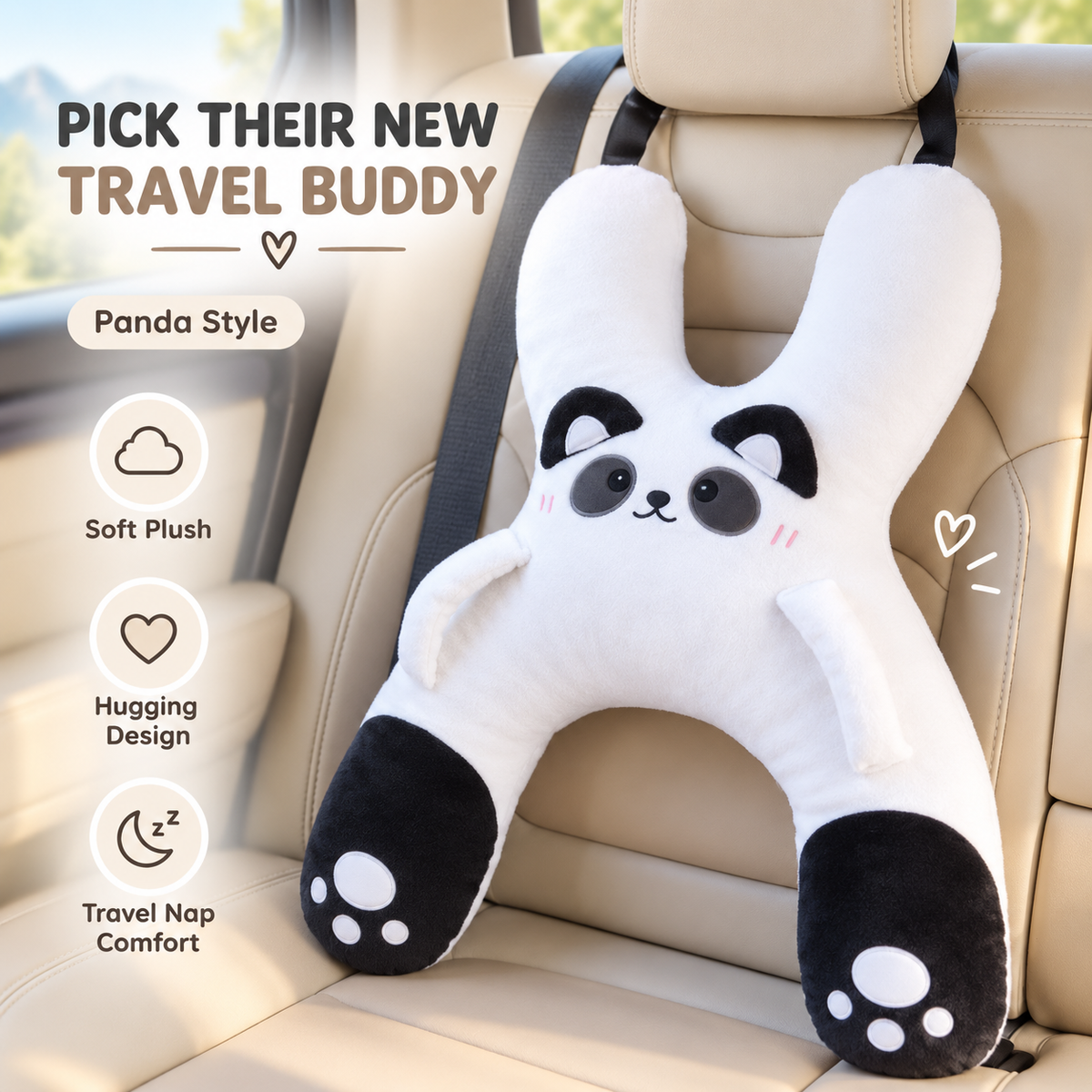 🧸 Kids Car Sleep Buddy – Full-Body Travel Pillow for Cozy Road-Trip Naps
