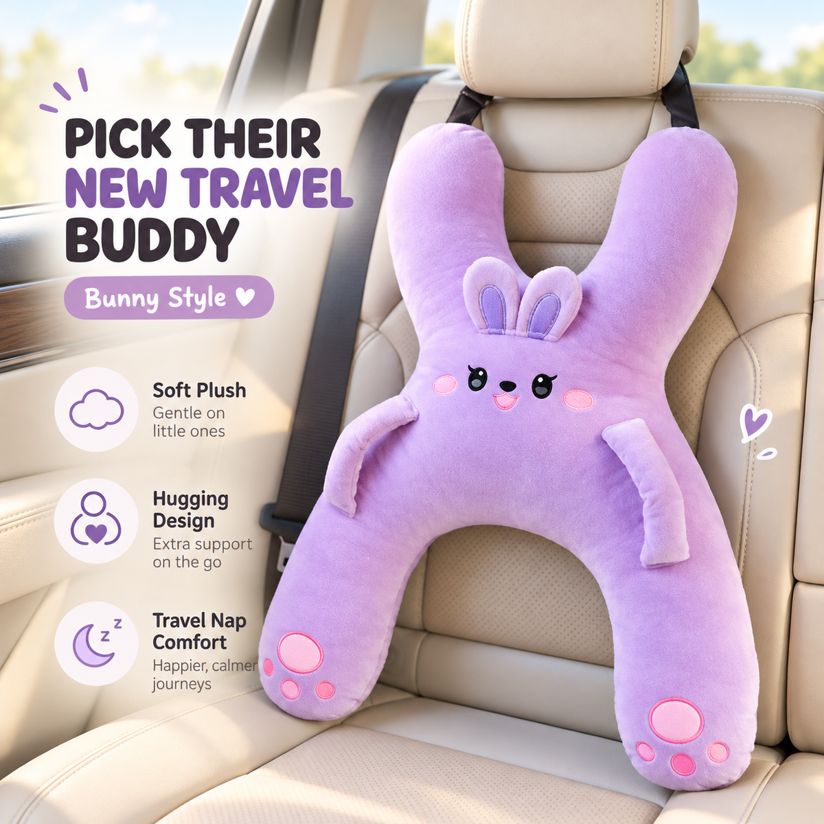 🧸 Kids Car Sleep Buddy – Full-Body Travel Pillow for Cozy Road-Trip Naps