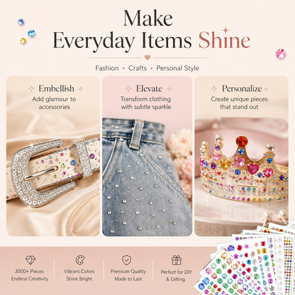 ✨ 3500Pcs Self-Adhesive Rhinestone Sticker Kit – 12 Sheets 3D Gem & Pearl Craft Stickers 💎
