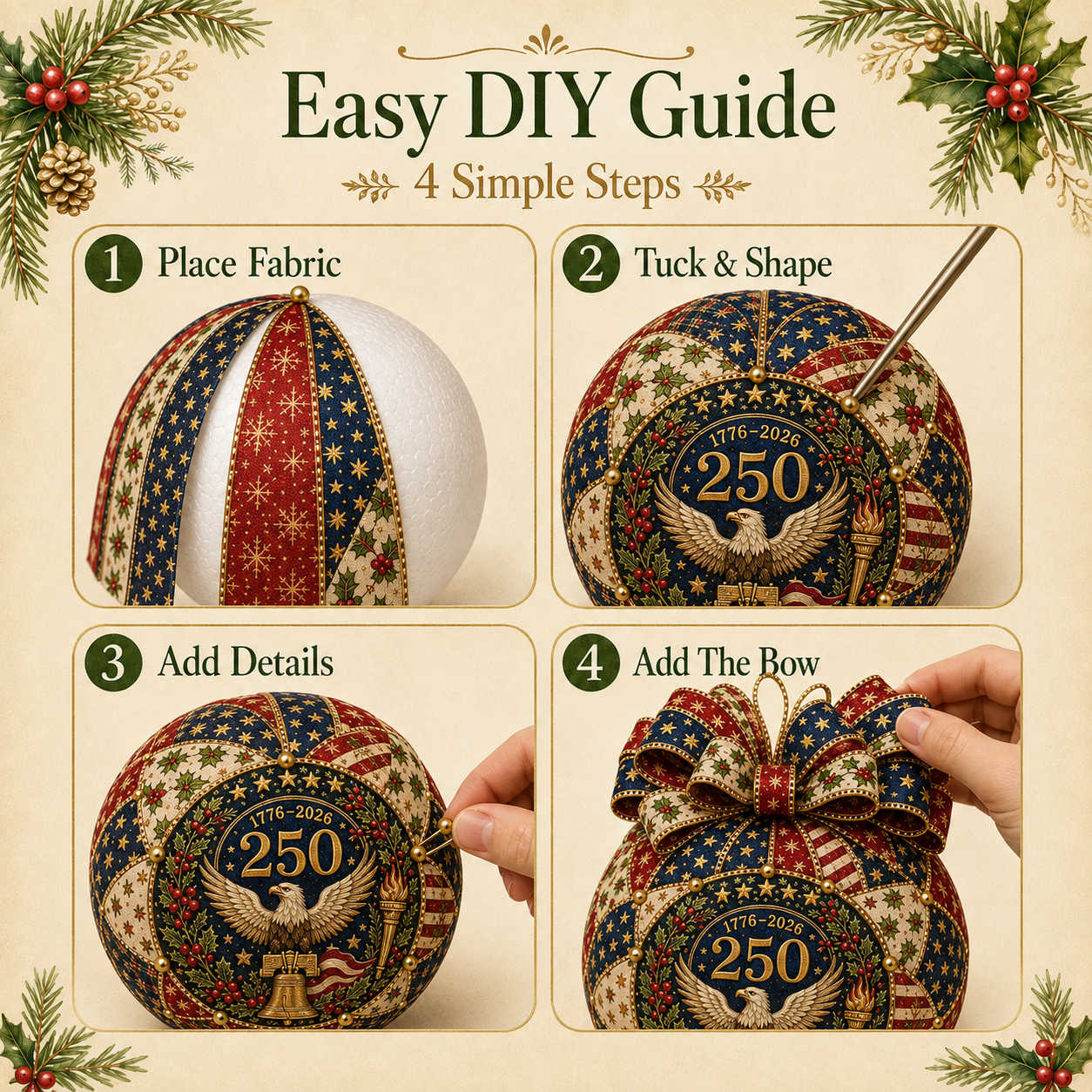 🇺🇸❤️Beginner-Friendly🎄 USA 250th Anniversary Christmas Patchwork Ornament DIY Kit