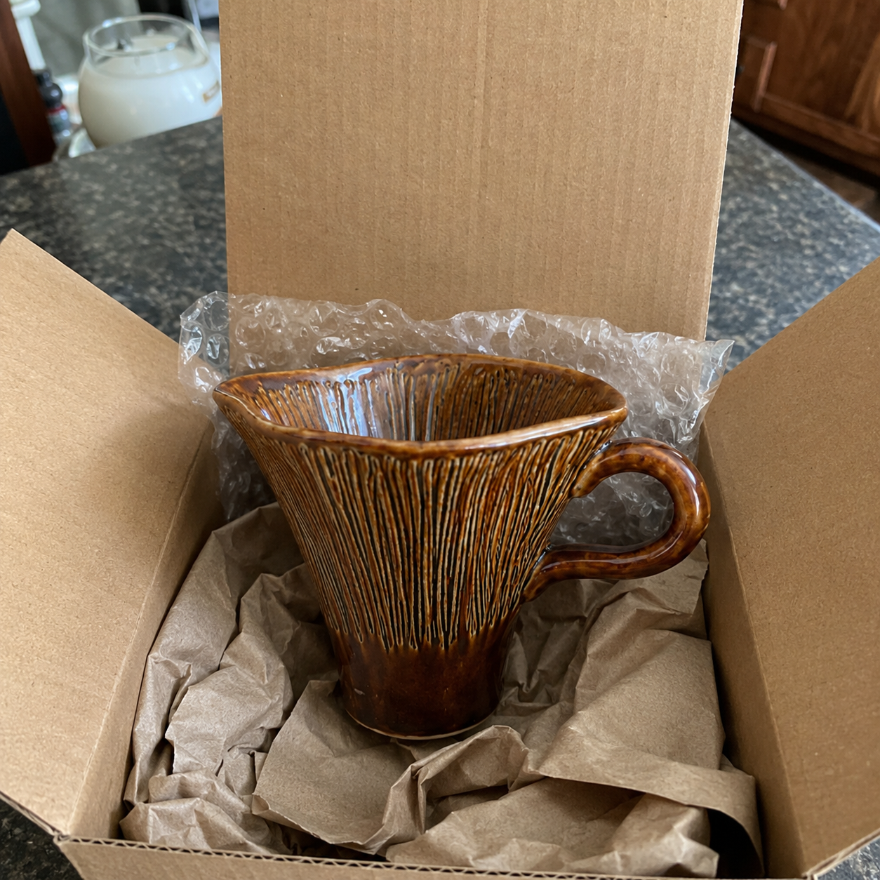 Vintage Ribbed Ceramic Coffee Cup