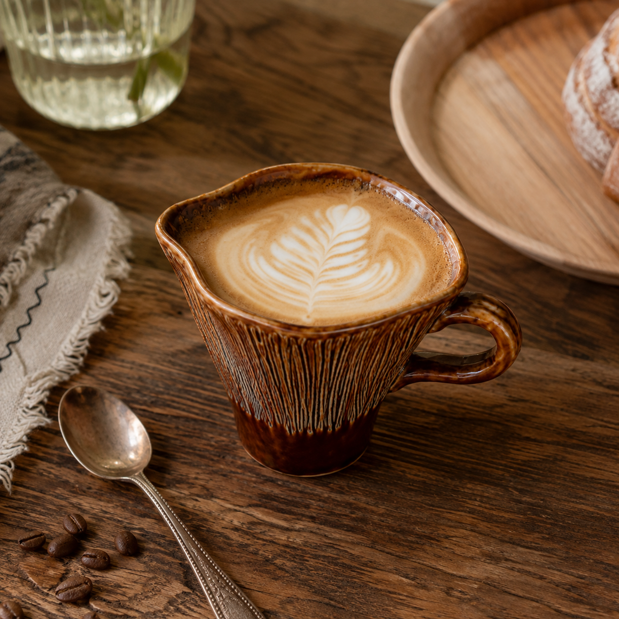 Vintage Ribbed Ceramic Coffee Cup