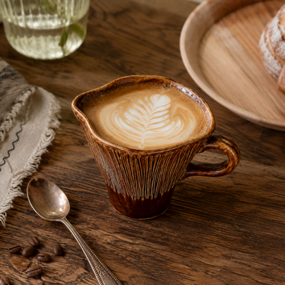 Vintage Ribbed Ceramic Coffee Cup