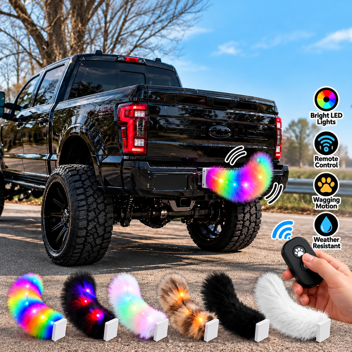 🐾 Remote-Controlled Wagging Car Tail 🚗 | Funny Fluffy Tail for Trucks & SUVs ✨