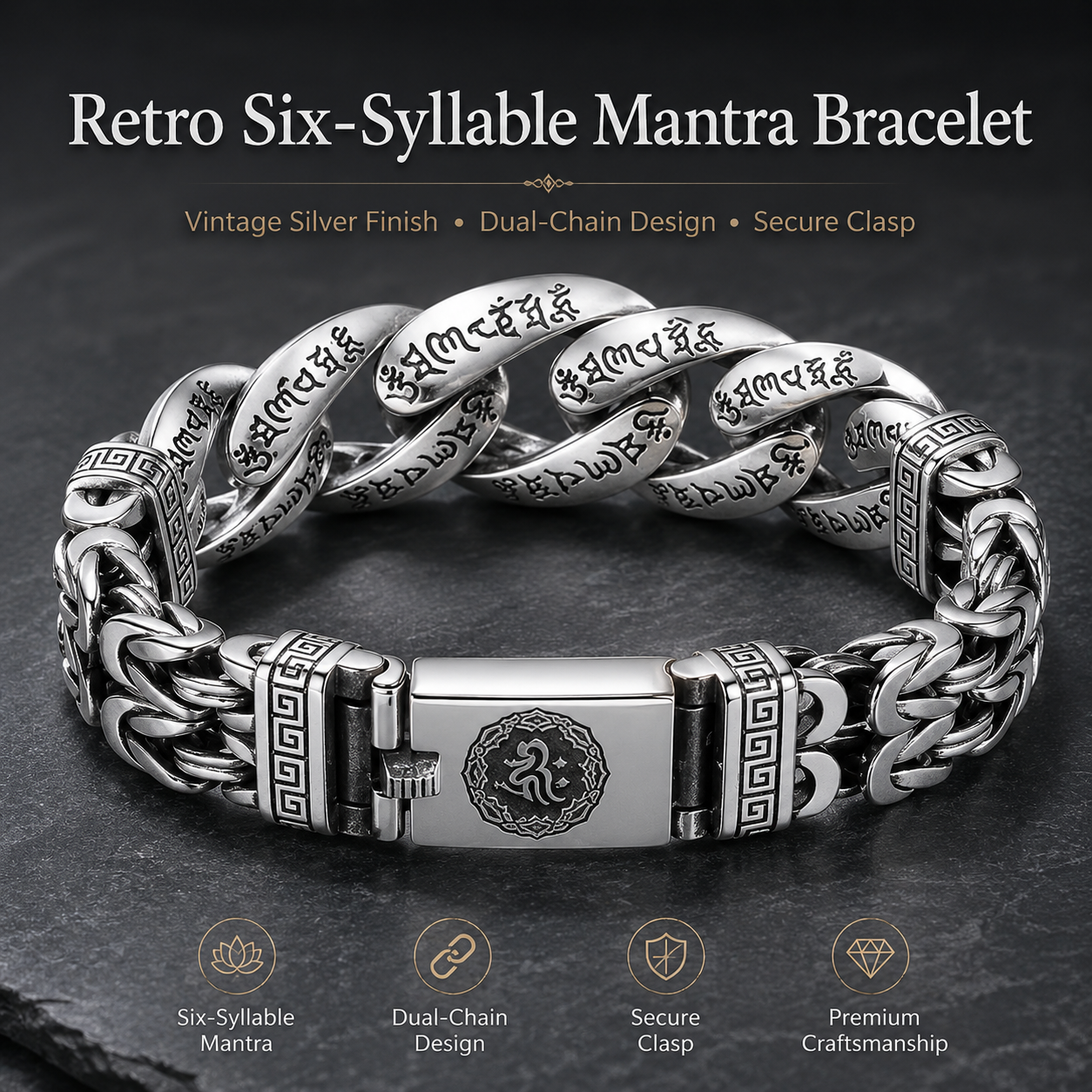 Men's Retro Six-Syllable Mantra Bracelet