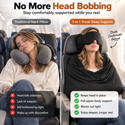 ✈️  3-in-1 Travel Sleep Support – Blackout Eye Mask & Head Support