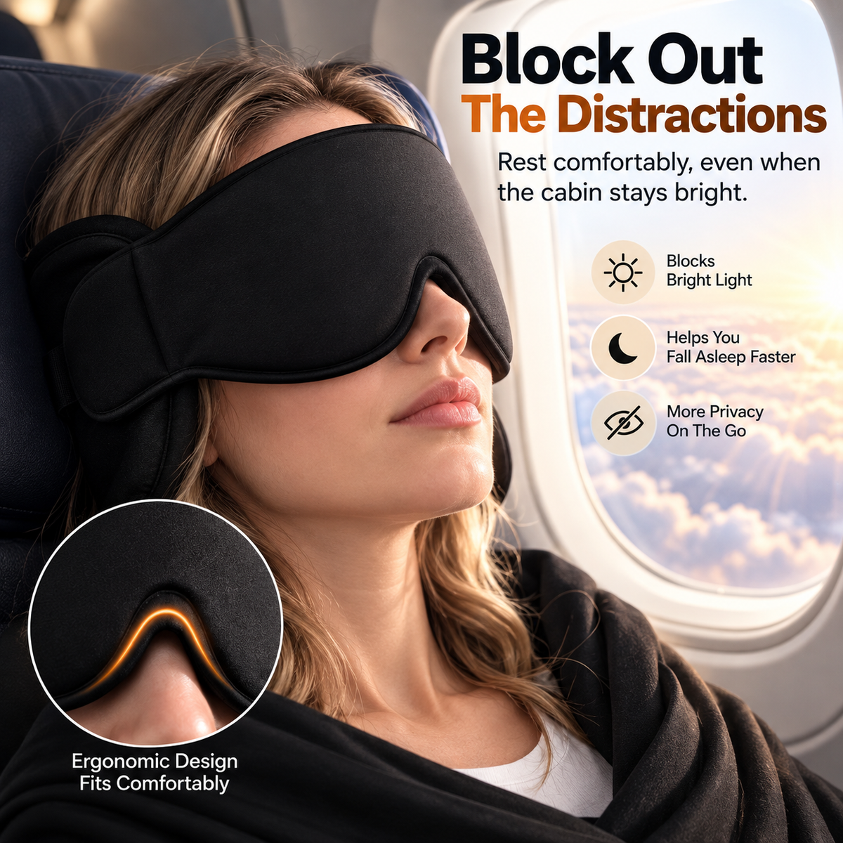 ✈️  3-in-1 Travel Sleep Support – Blackout Eye Mask & Head Support