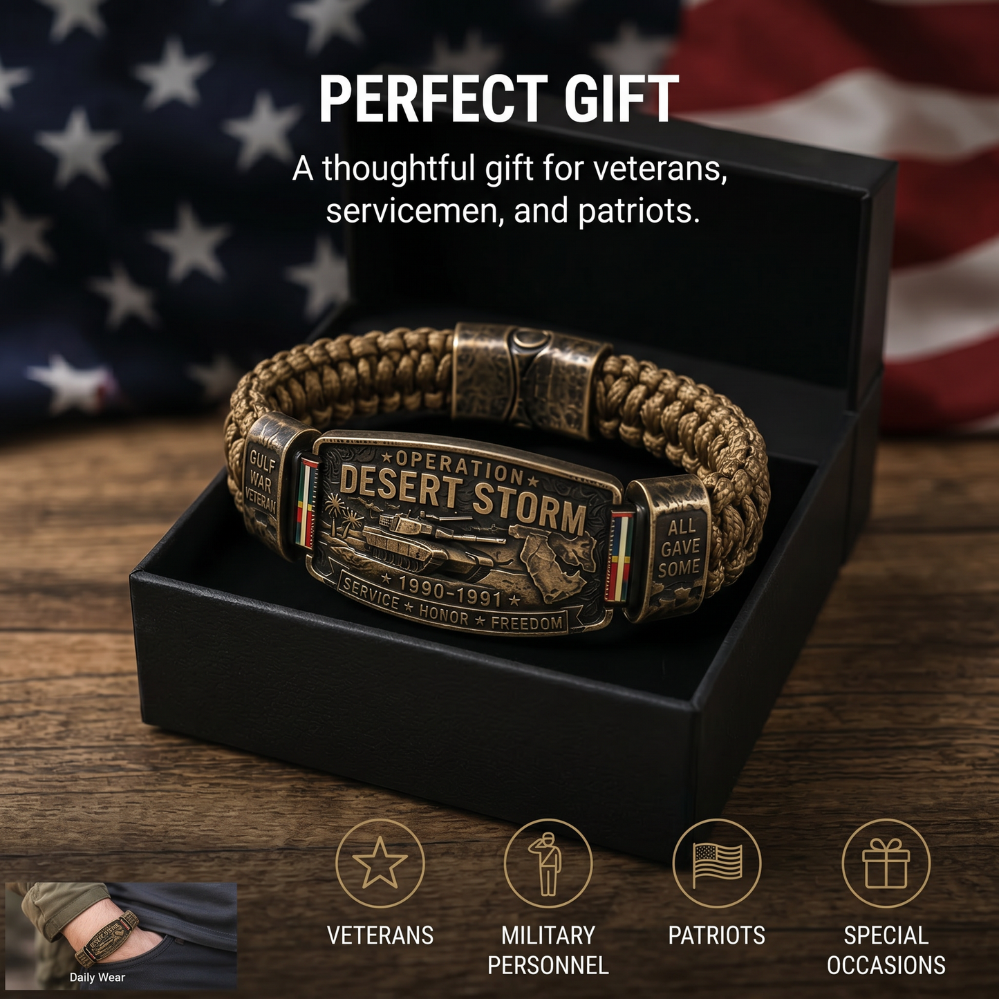 💥SAVE 50% 🎖️ Operation Desert Storm Veteran Paracord Bracelet | Honor Gulf War 1990-1991 Service Members