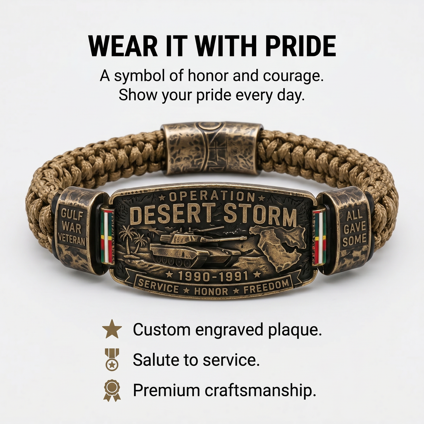 💥SAVE 50% 🎖️ Operation Desert Storm Veteran Paracord Bracelet | Honor Gulf War 1990-1991 Service Members