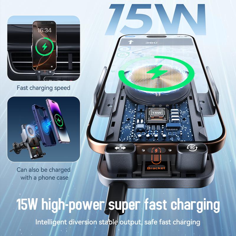 🎉LAST DAY SALE 50% OFF⚡50K+ SOLD 📱Smart 2-in-1 Car Rotating Mobile Phone Holder & Wireless Charger⚡