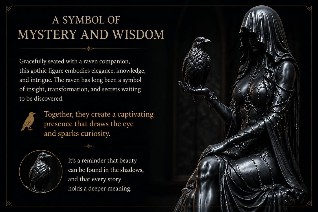 🖤 Gothic Raven Shelf Sitter Statue – A Symbol of Mystery, Wisdom & Dark Elegance