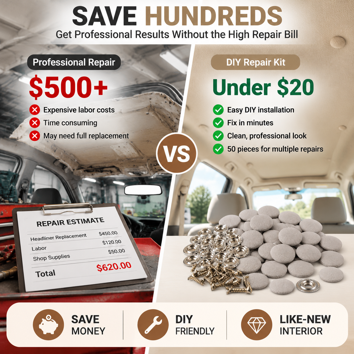 DIY CAR HEADLINERREPAIR KIT I Fix Loose RoofLiner Without Full UpholsteryReplacement -50 Pack