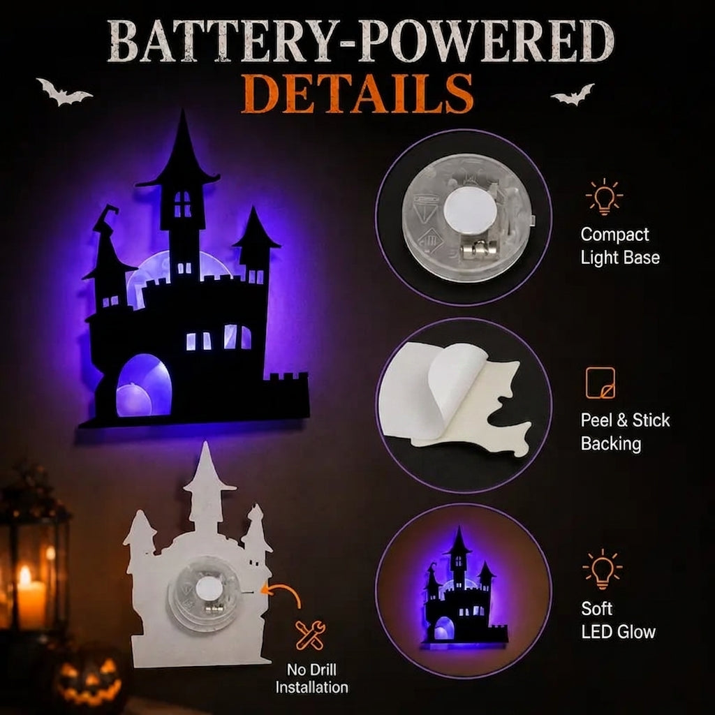 🎃Halloween LED Silhouette Wall Light Stickers, Battery Powered Peel