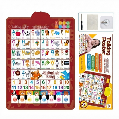 🚀New Talking Wall Chart for Kids – English & Spanish Learning Poster with Songs, ABCs, Numbers, Animal words & Piano
