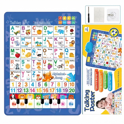 🚀New Talking Wall Chart for Kids – English & Spanish Learning Poster with Songs, ABCs, Numbers, Animal words & Piano