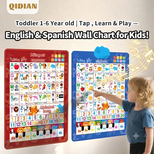 🚀New Talking Wall Chart for Kids – English & Spanish Learning Poster with Songs, ABCs, Numbers, Animal words & Piano