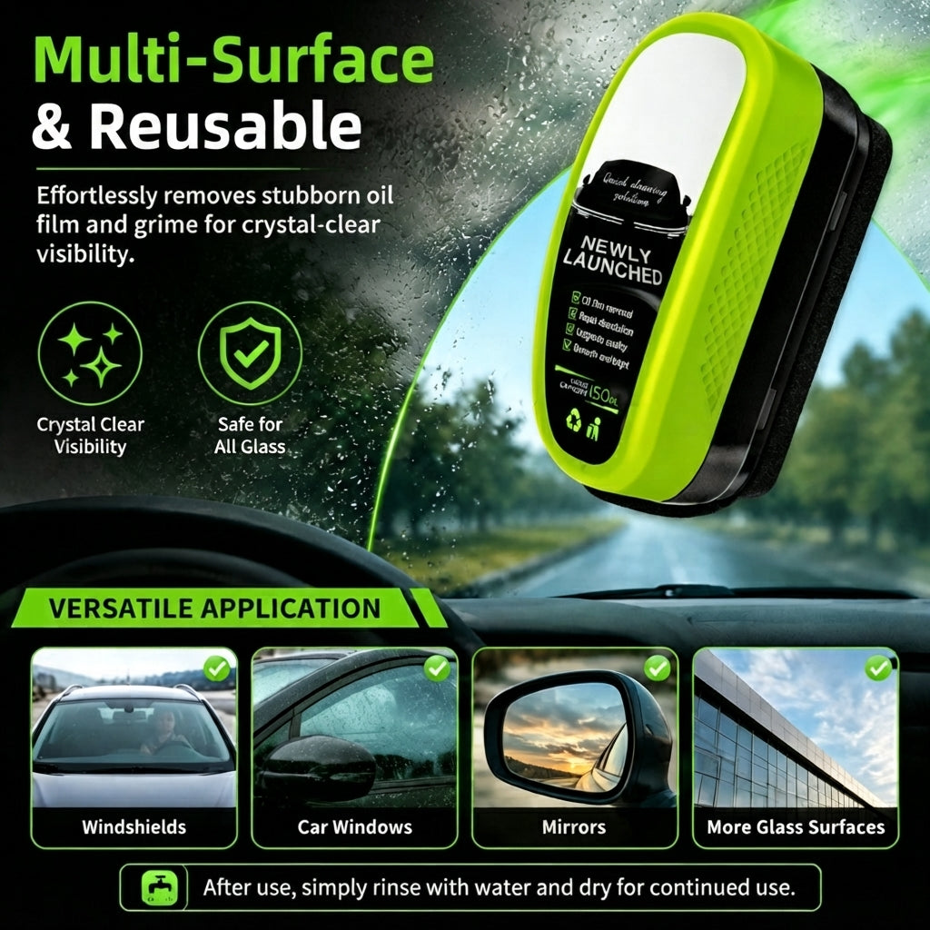 ✨Oil Film Remover Glass Cleaning Brush – For Windshield, Mirrors & Windows