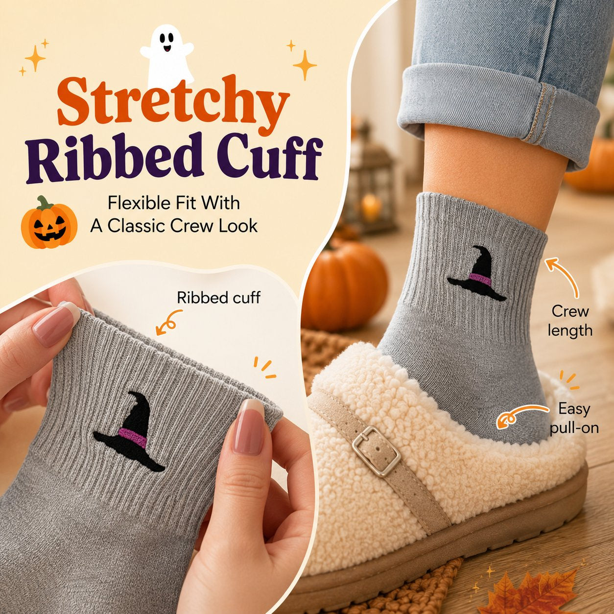 Halloween Embroidered Crew Socks