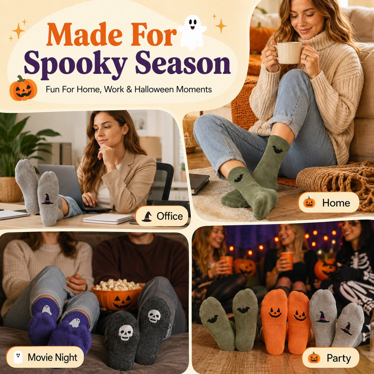 Halloween Embroidered Crew Socks