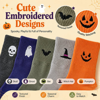 Halloween Embroidered Crew Socks