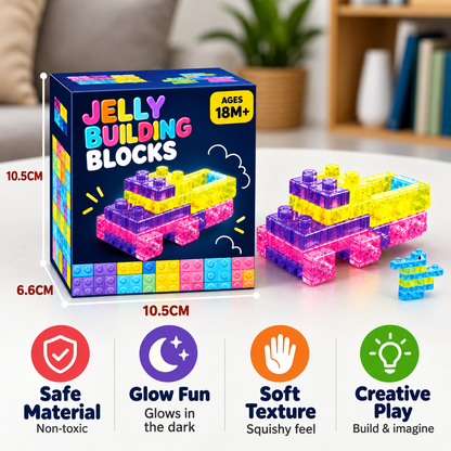 🌙 Glow-in-the-Dark Squishy Jelly Building Blocks – Soft Creative Building Toy for Kids