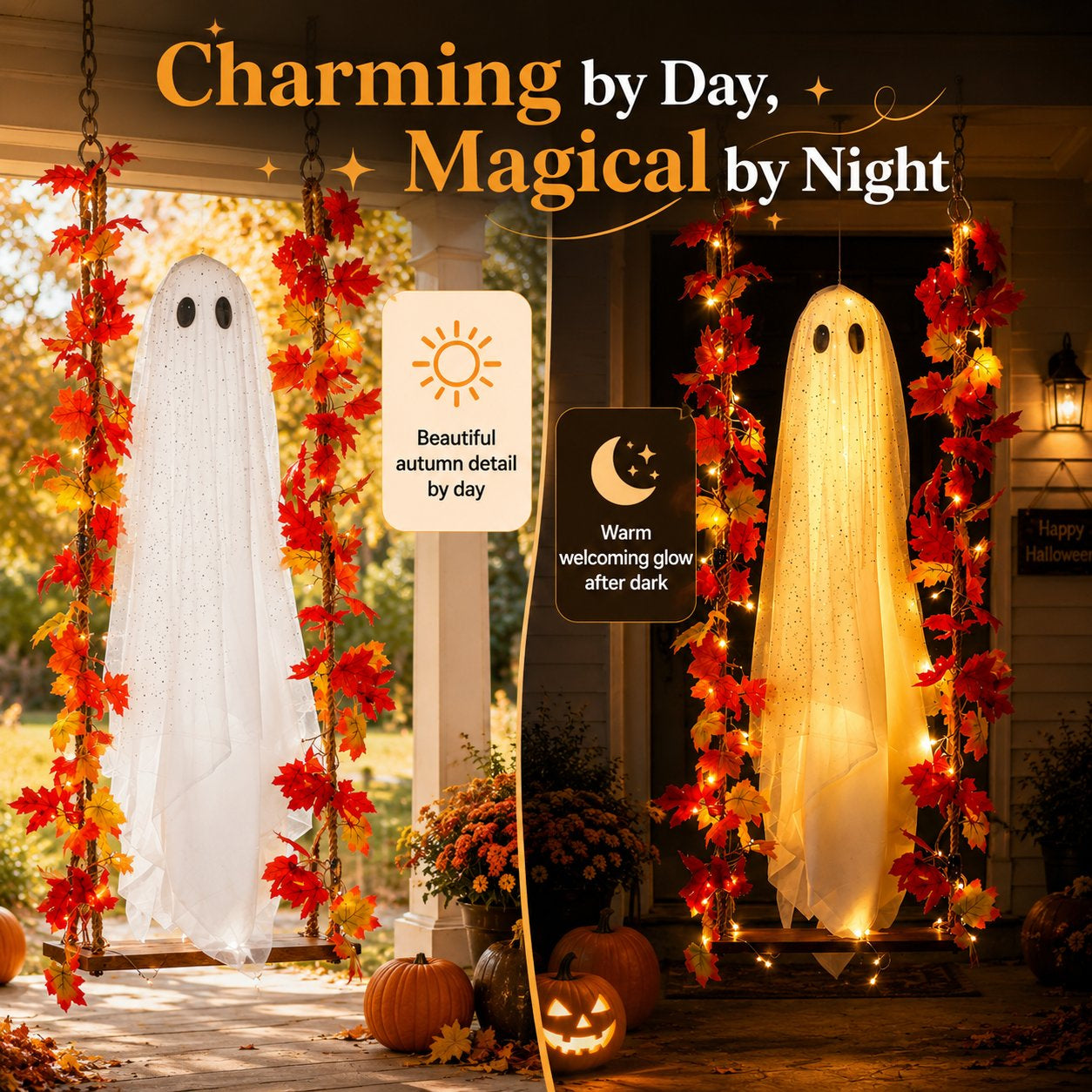 👻Free Shipping🍁Light-Up Maple Ghost Swing Halloween Decoration
