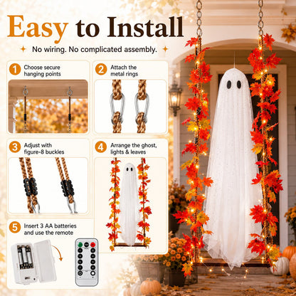 👻Free Shipping🍁Light-Up Maple Ghost Swing Halloween Decoration