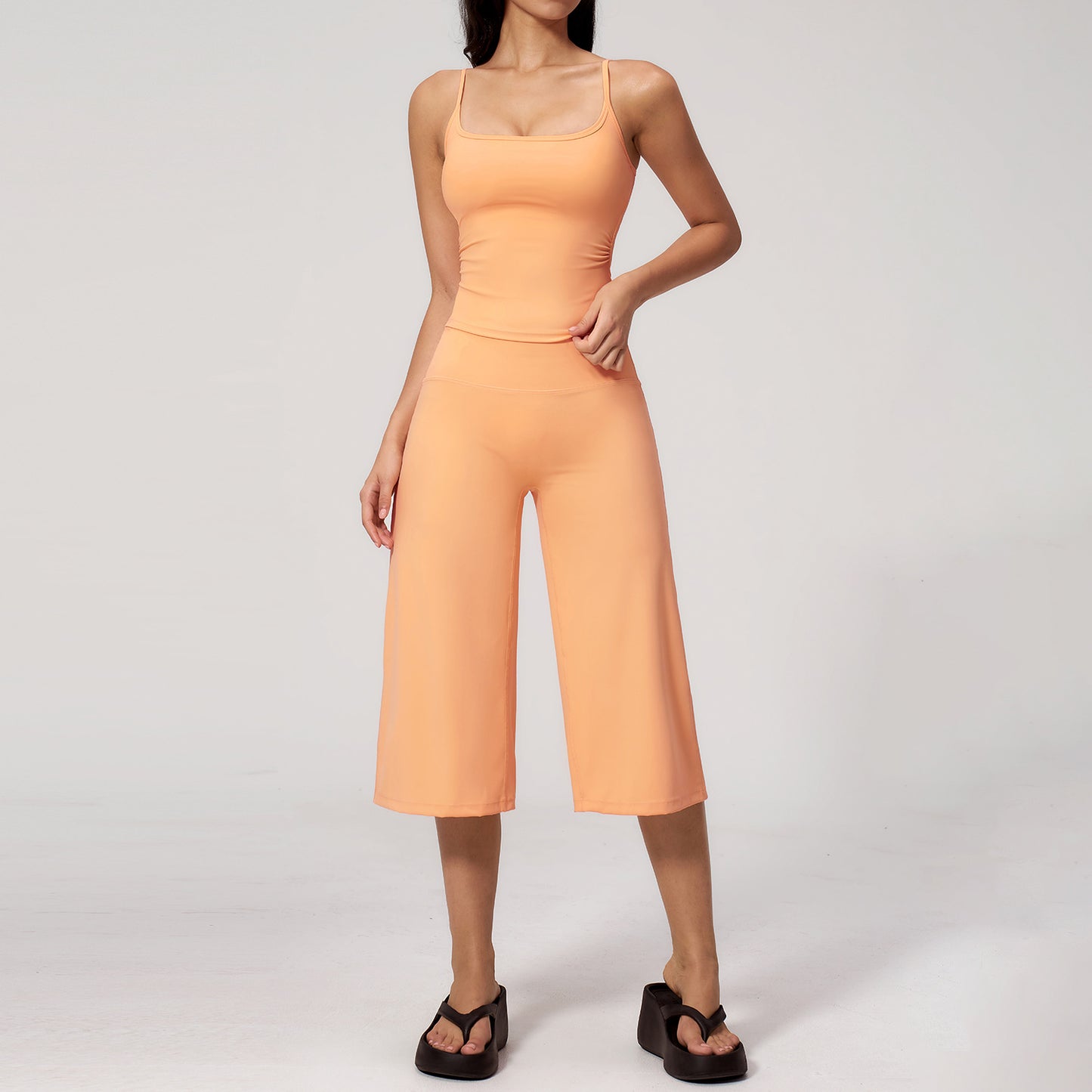 Women's 2-Piece Athleisure Fitness Clothes - Slimming Camisole Yoga Tank Top, High-Waisted Quick-Dry