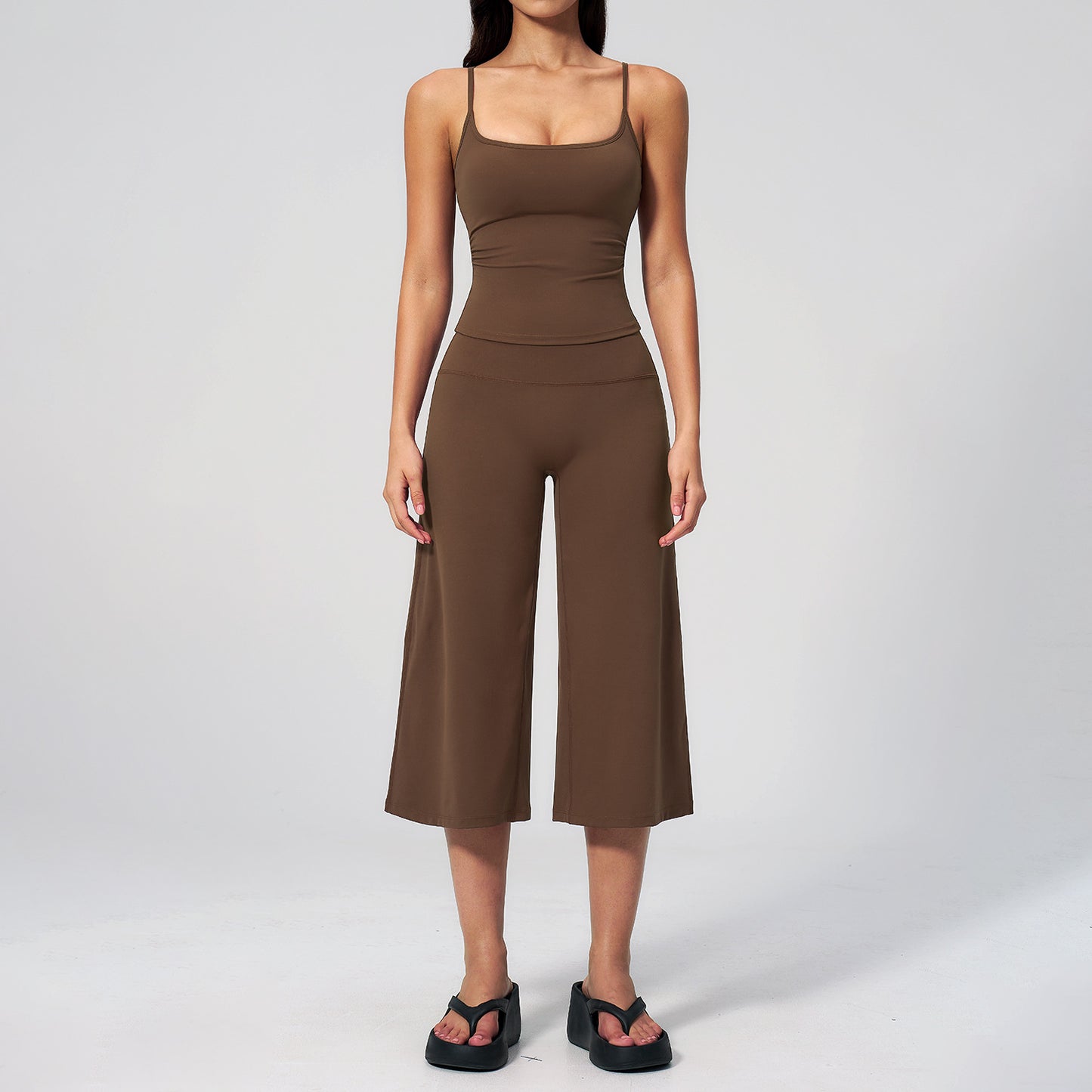 Women's 2-Piece Athleisure Fitness Clothes - Slimming Camisole Yoga Tank Top, High-Waisted Quick-Dry