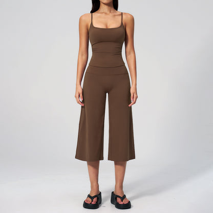 Women's 2-Piece Athleisure Fitness Clothes - Slimming Camisole Yoga Tank Top, High-Waisted Quick-Dry
