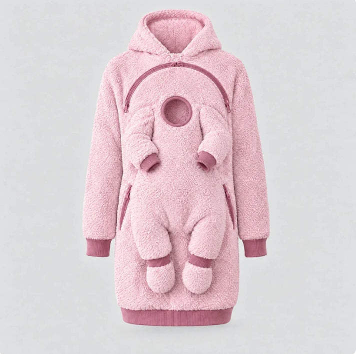 Mom & Baby Plush Hoodie – Cozy Pullover with Front Zip Panel