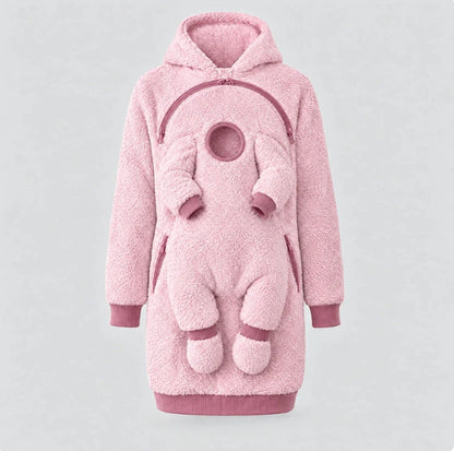 Mom & Baby Plush Hoodie – Cozy Pullover with Front Zip Panel