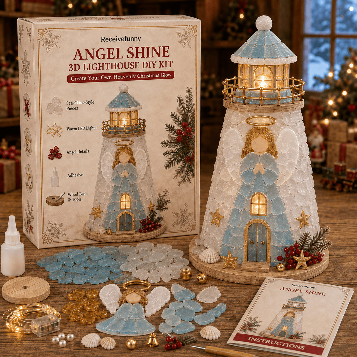 ⏳ Last Day 49% OFF – 🌊 Beginner-Friendly DIY Lighted Sea Glass-Style Lighthouse Kit Collection | Complete Kit with Sea Glass-Style Pieces, LED Lights & Step-by-Step Guide Included 💕