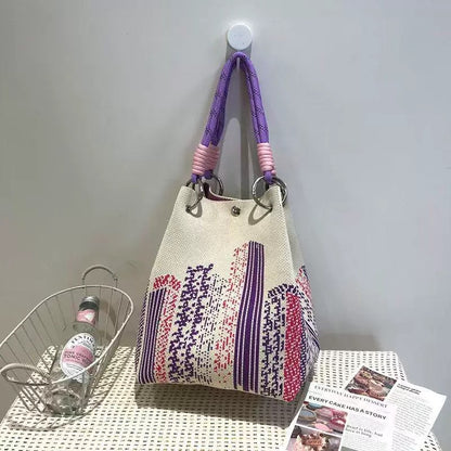 👜Boho Woven Polyester Bucket Bag