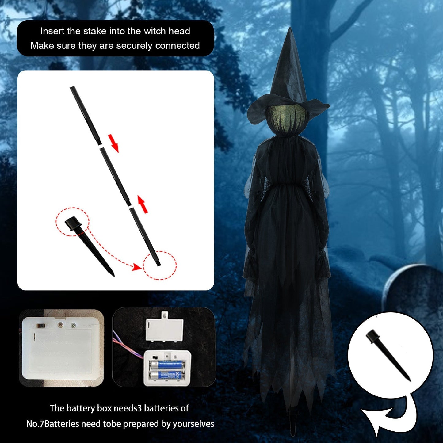 🧙 3 Pack Voice Control Light-Up Holding Hands Witch Decor