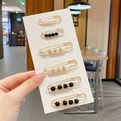 🔥6-Piece Pearl Brooch Pin Set - Decorative Mixed-Style Fasteners for Cardigans & Dresses