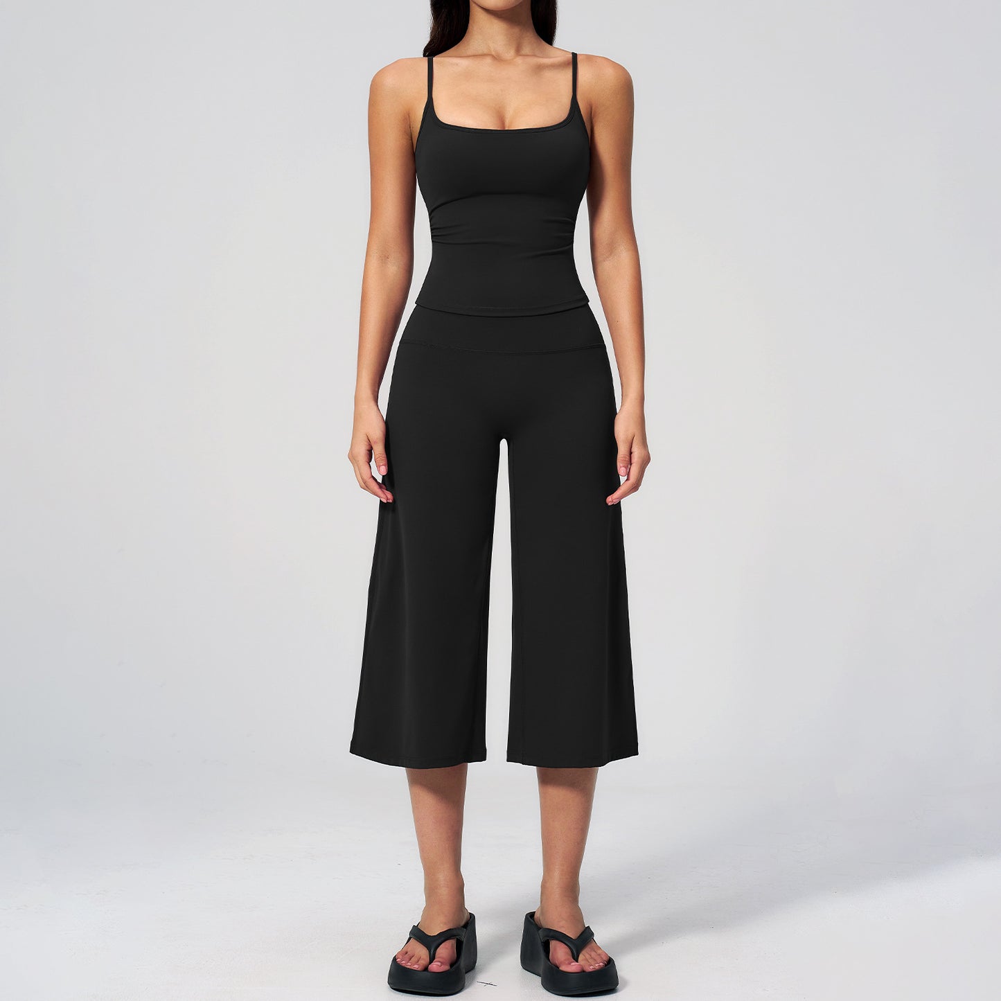 Women's 2-Piece Athleisure Fitness Clothes - Slimming Camisole Yoga Tank Top, High-Waisted Quick-Dry