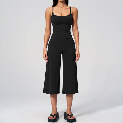 Women's 2-Piece Athleisure Fitness Clothes - Slimming Camisole Yoga Tank Top, High-Waisted Quick-Dry