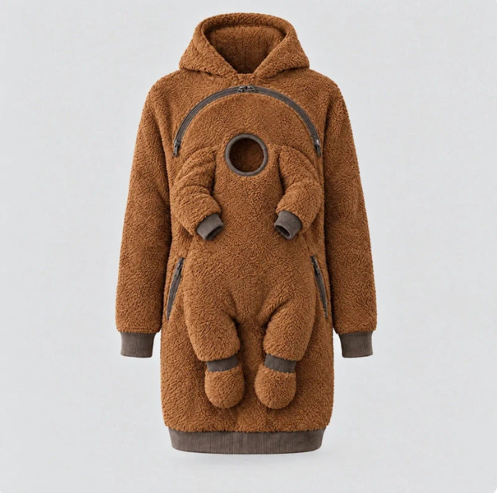 Mom & Baby Plush Hoodie – Cozy Pullover with Front Zip Panel