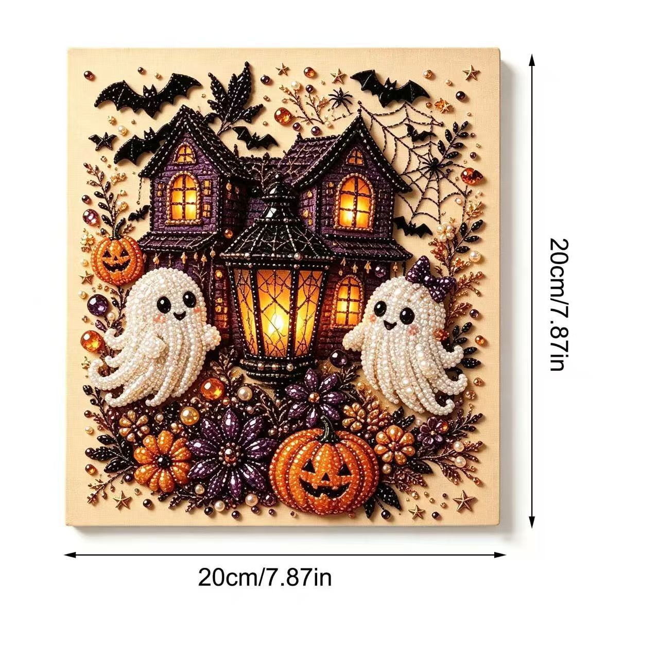 Spooky Cute Ghost Pearl Diamond Painting Kit – 8" x 8" Halloween DIY Wall Art & Craft Gift