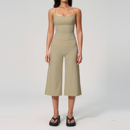 Women's 2-Piece Athleisure Fitness Clothes - Slimming Camisole Yoga Tank Top, High-Waisted Quick-Dry
