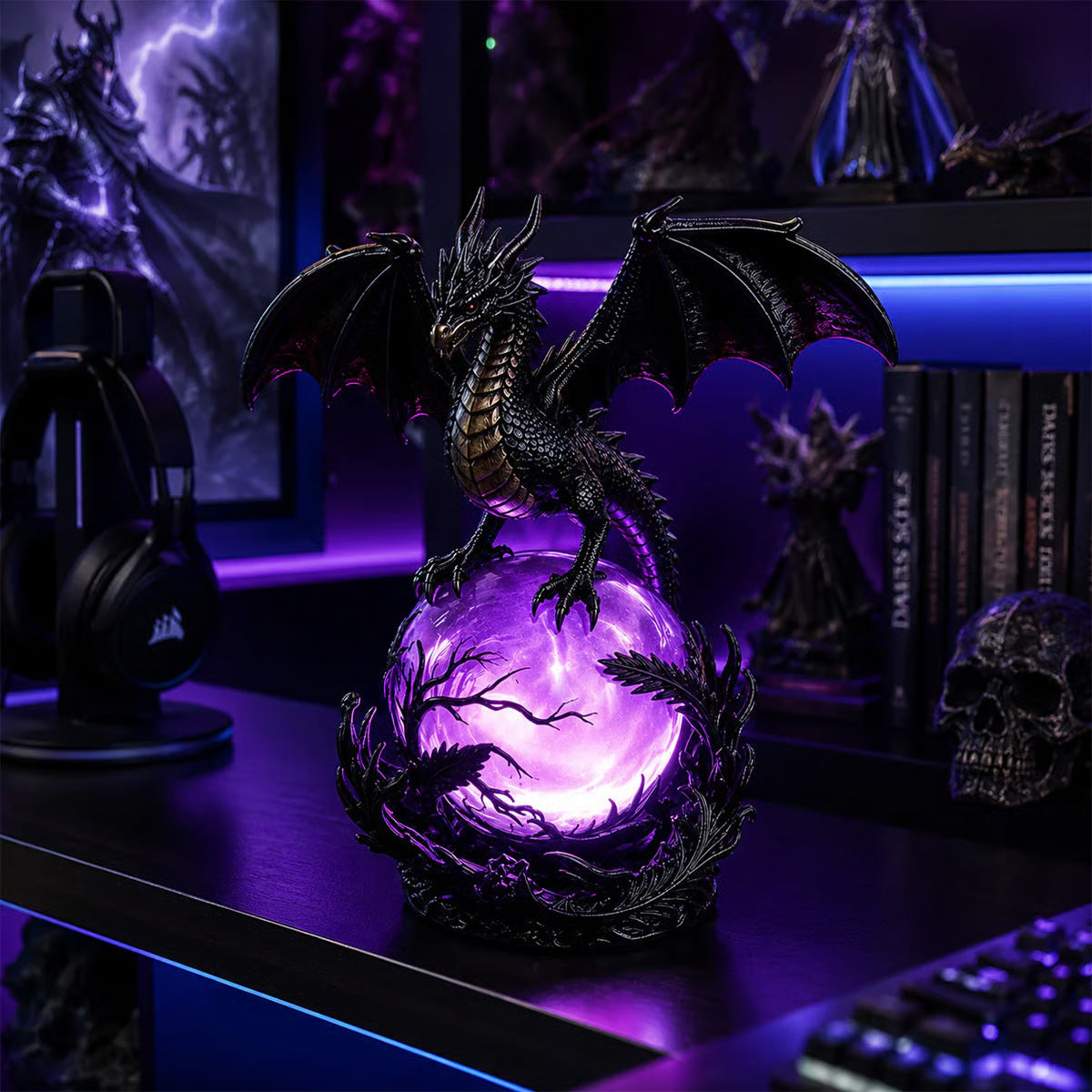 🔮Gothic Dragon LED Crystal Ball Lamp for Dark Aesthetic Decor🐉