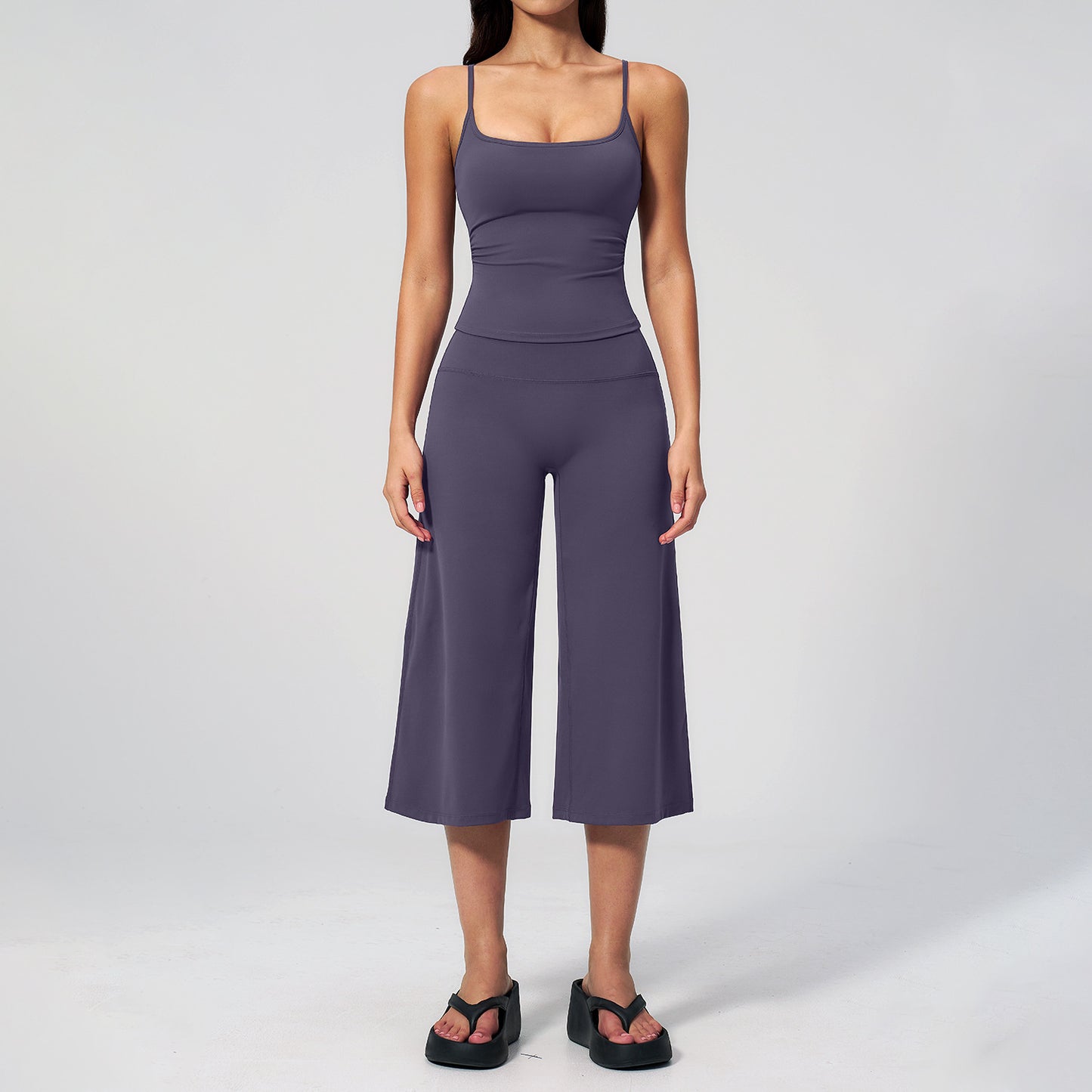 Women's 2-Piece Athleisure Fitness Clothes - Slimming Camisole Yoga Tank Top, High-Waisted Quick-Dry