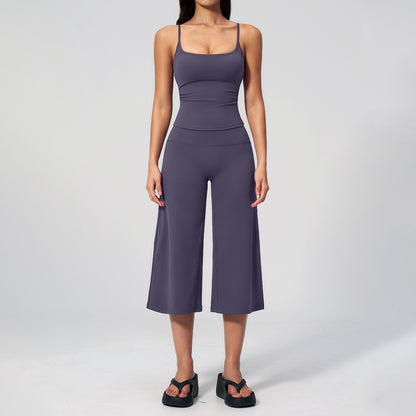 Women's 2-Piece Athleisure Fitness Clothes - Slimming Camisole Yoga Tank Top, High-Waisted Quick-Dry