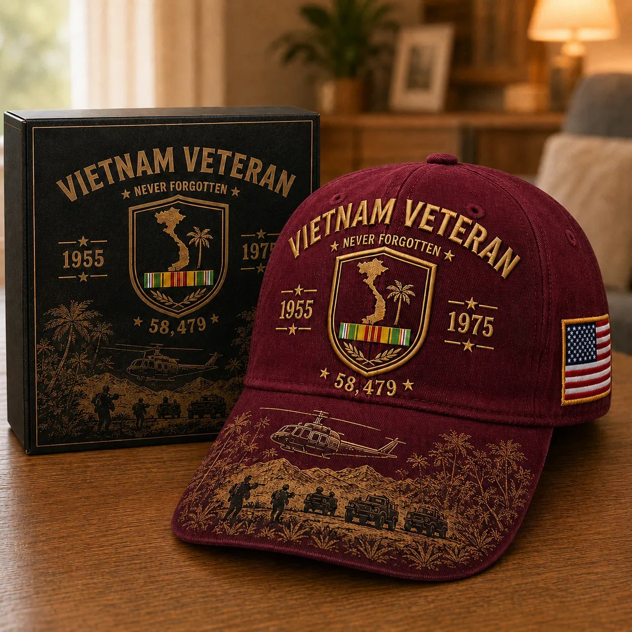 🇺🇸🎖️ Vietnam Veteran 1955–1975 Memorial Embroidered Cap