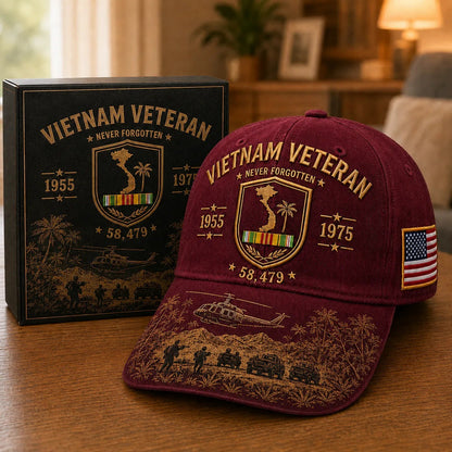 🇺🇸🎖️ Vietnam Veteran 1955–1975 Memorial Embroidered Cap
