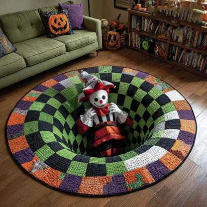 🎃3D Skeleton Vortex Quilted Round Halloween Rug