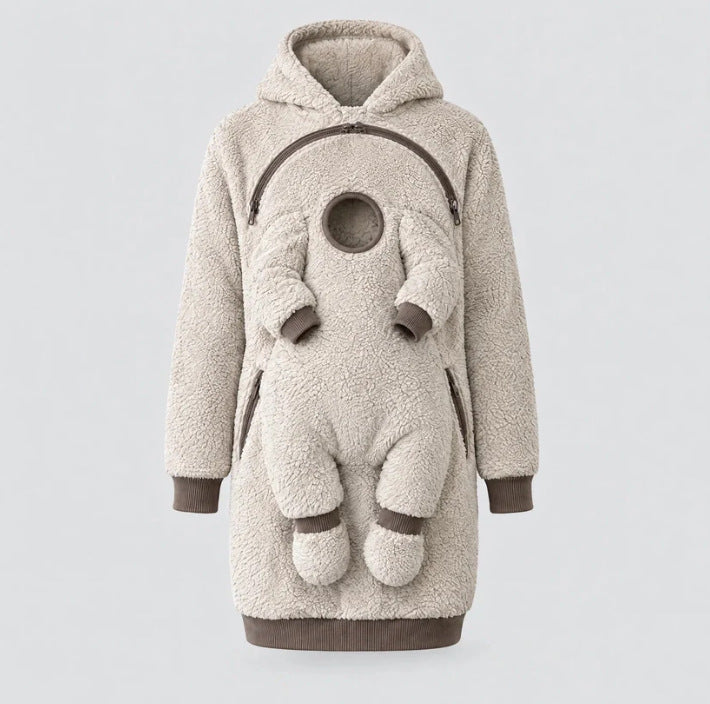 Mom & Baby Plush Hoodie – Cozy Pullover with Front Zip Panel